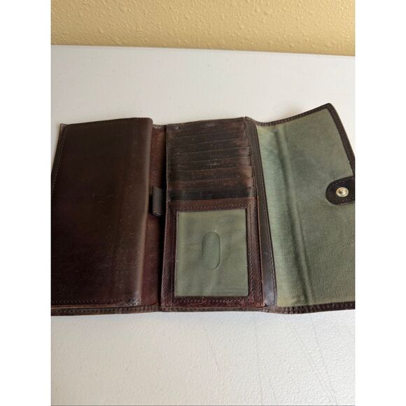 Vintage Fossil Long Wallet/Checkbook Clutch – Brown Leather, Basketweave Texture - Picture 8 of 9